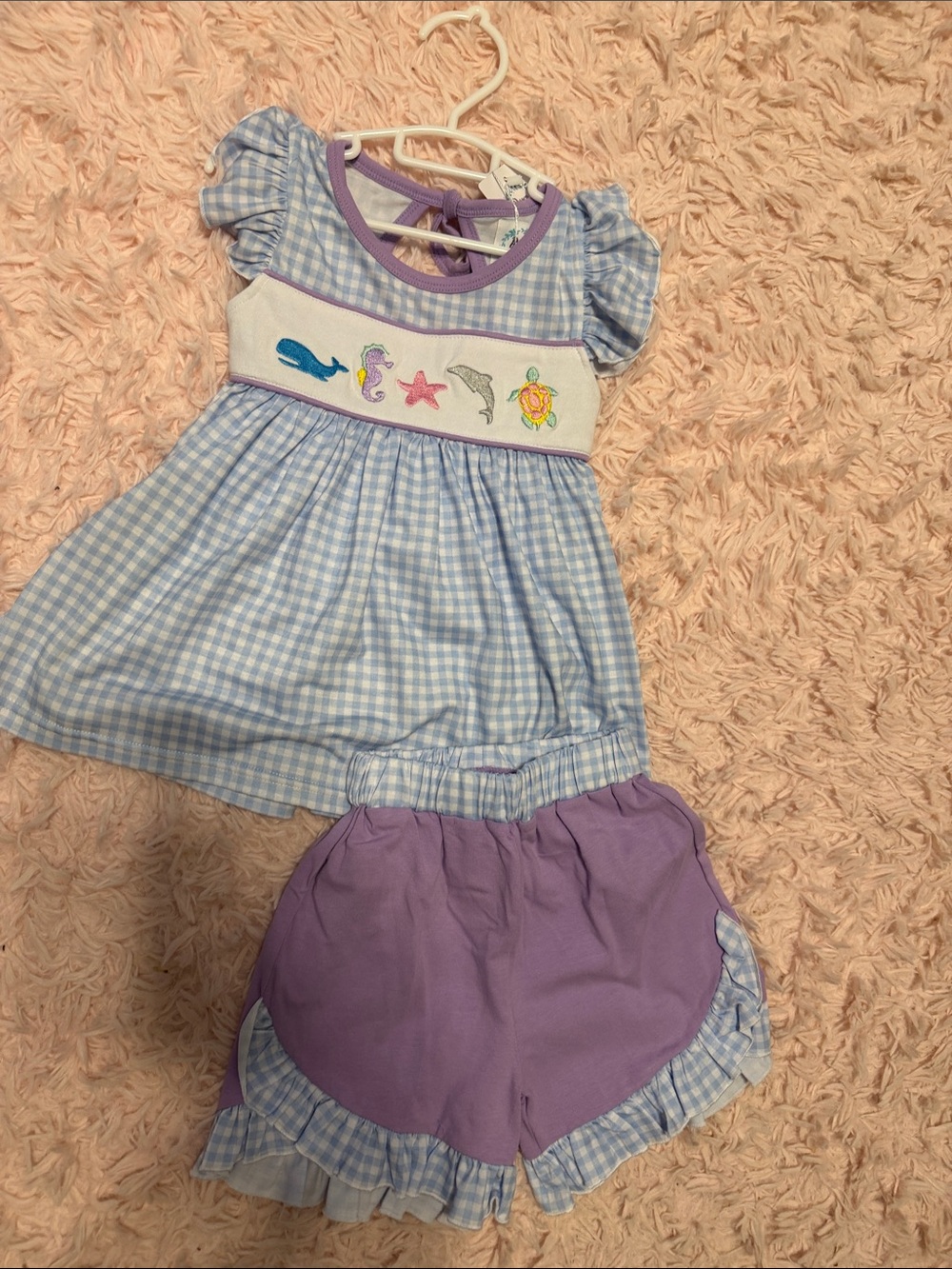 Light Blue Gingham and Lavender Kids Matching Set
